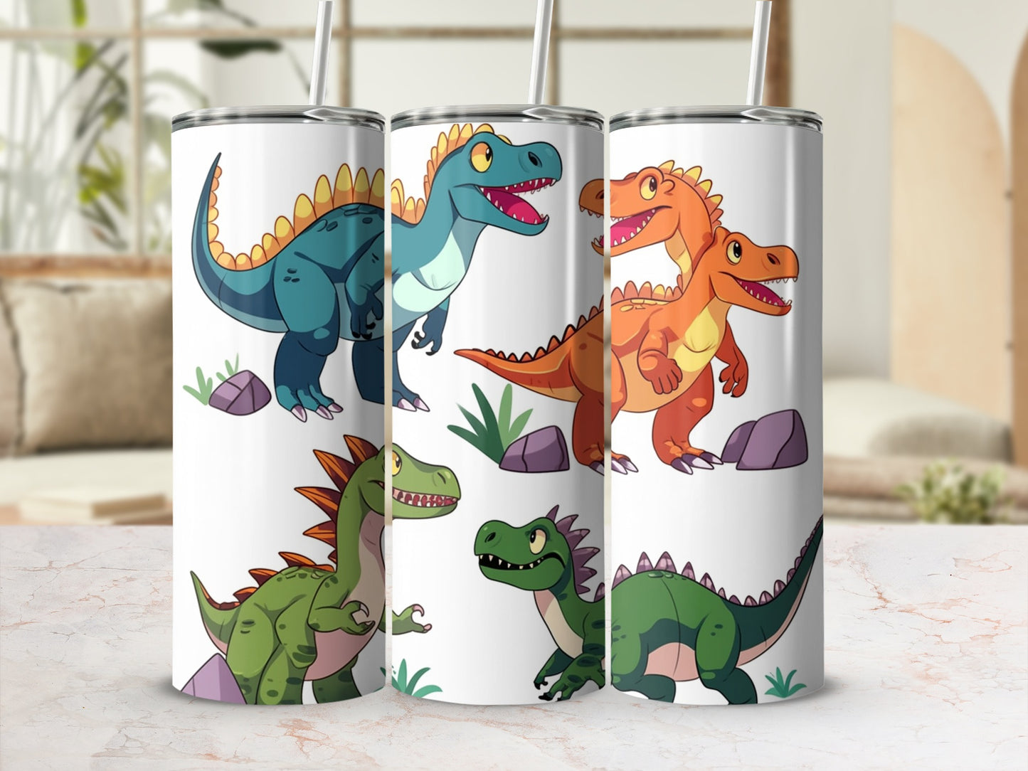 Colorful Dinosaur Design Stainless Steel Tumbler