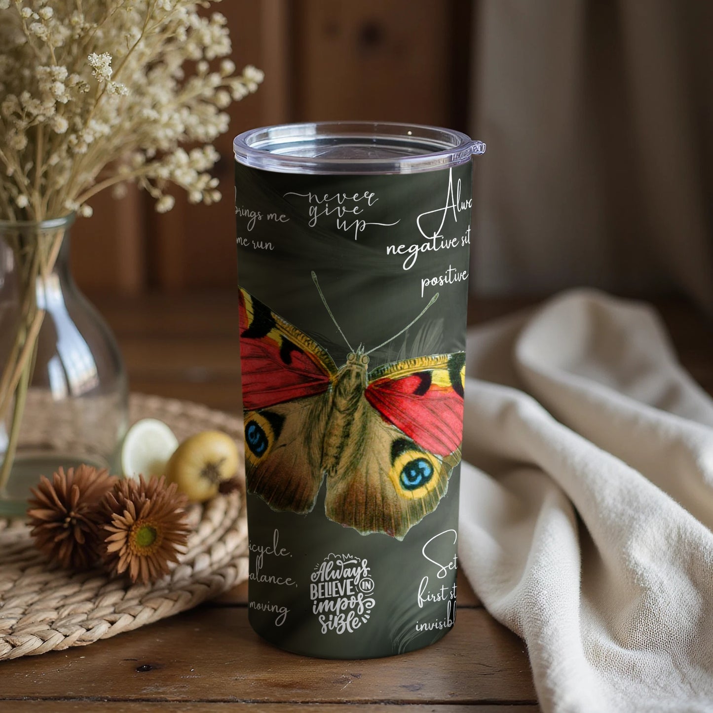 Inspirational Butterfly Design Travel Tumbler Cup