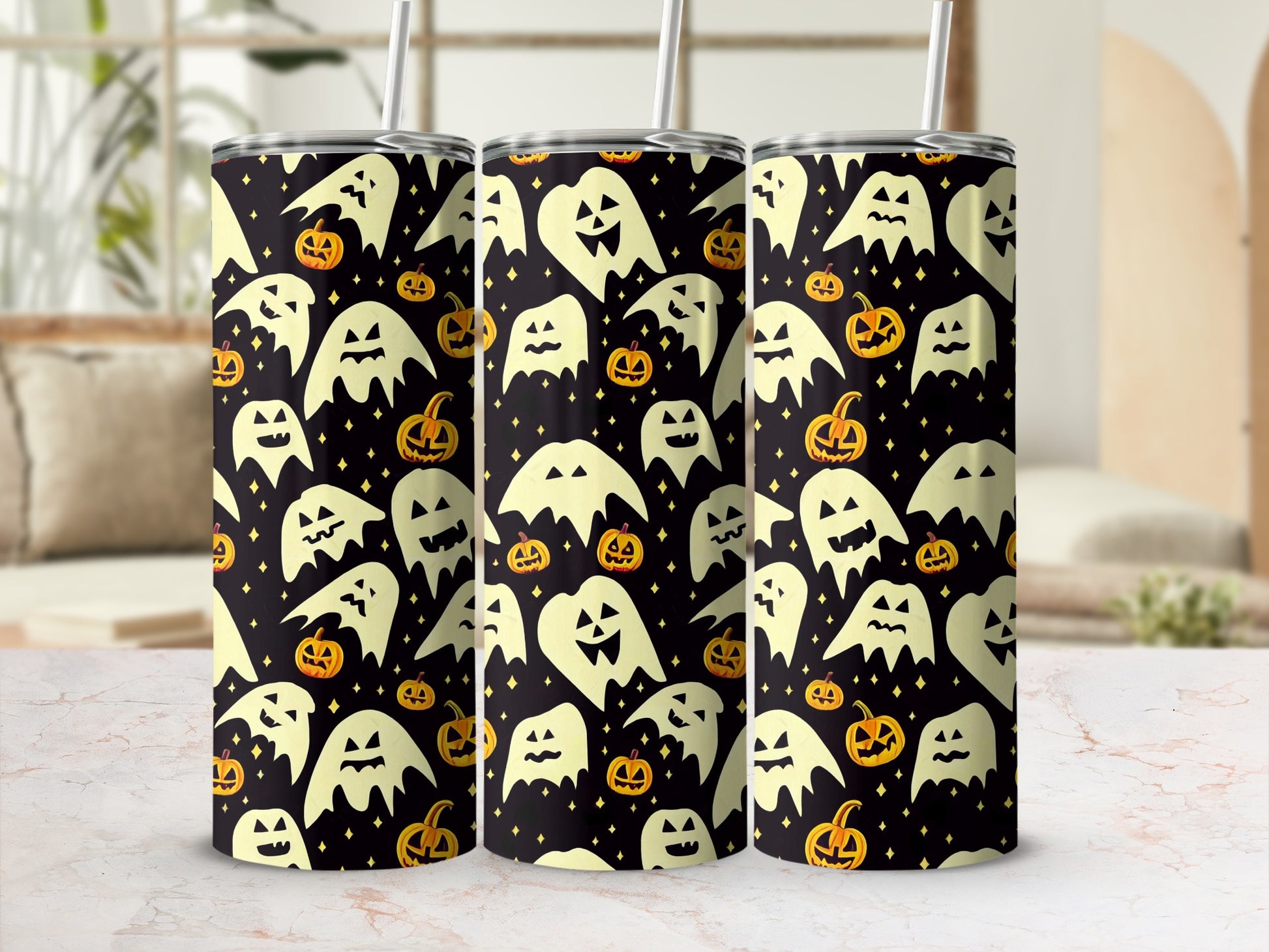 Spooky Ghost and Pumpkin Kids Halloween Tumbler Cup