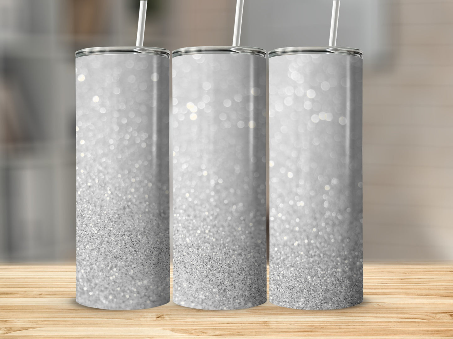 Sparkling Silver Glitter Swirl Tumbler with Lid