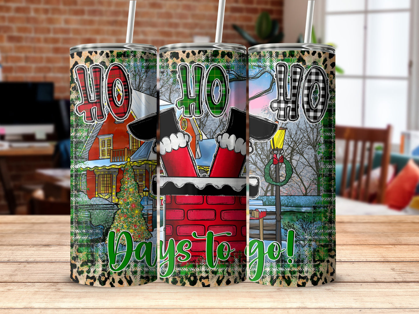 Three tumblers with Santa's legs in a chimney, "40 Days to go!"