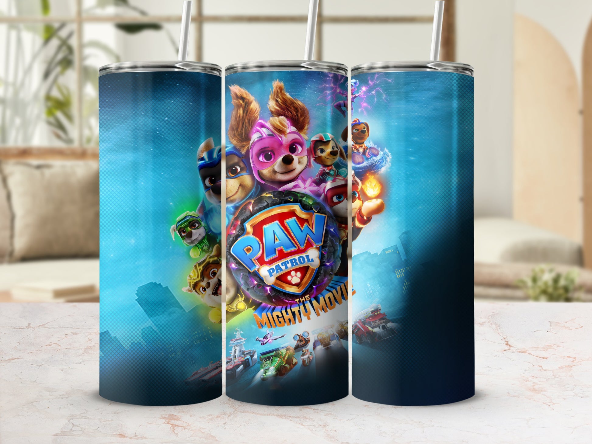 PAW Patrol Mighty Movie vibrant and colorful tumbler
