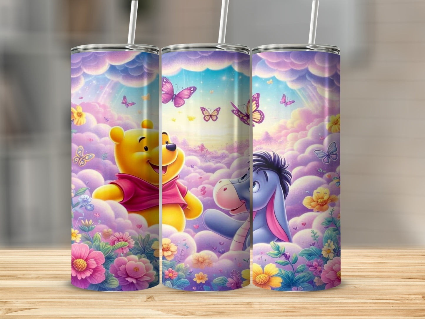 Colorful Winnie the Pooh Eeyore Butterflies Tumblers