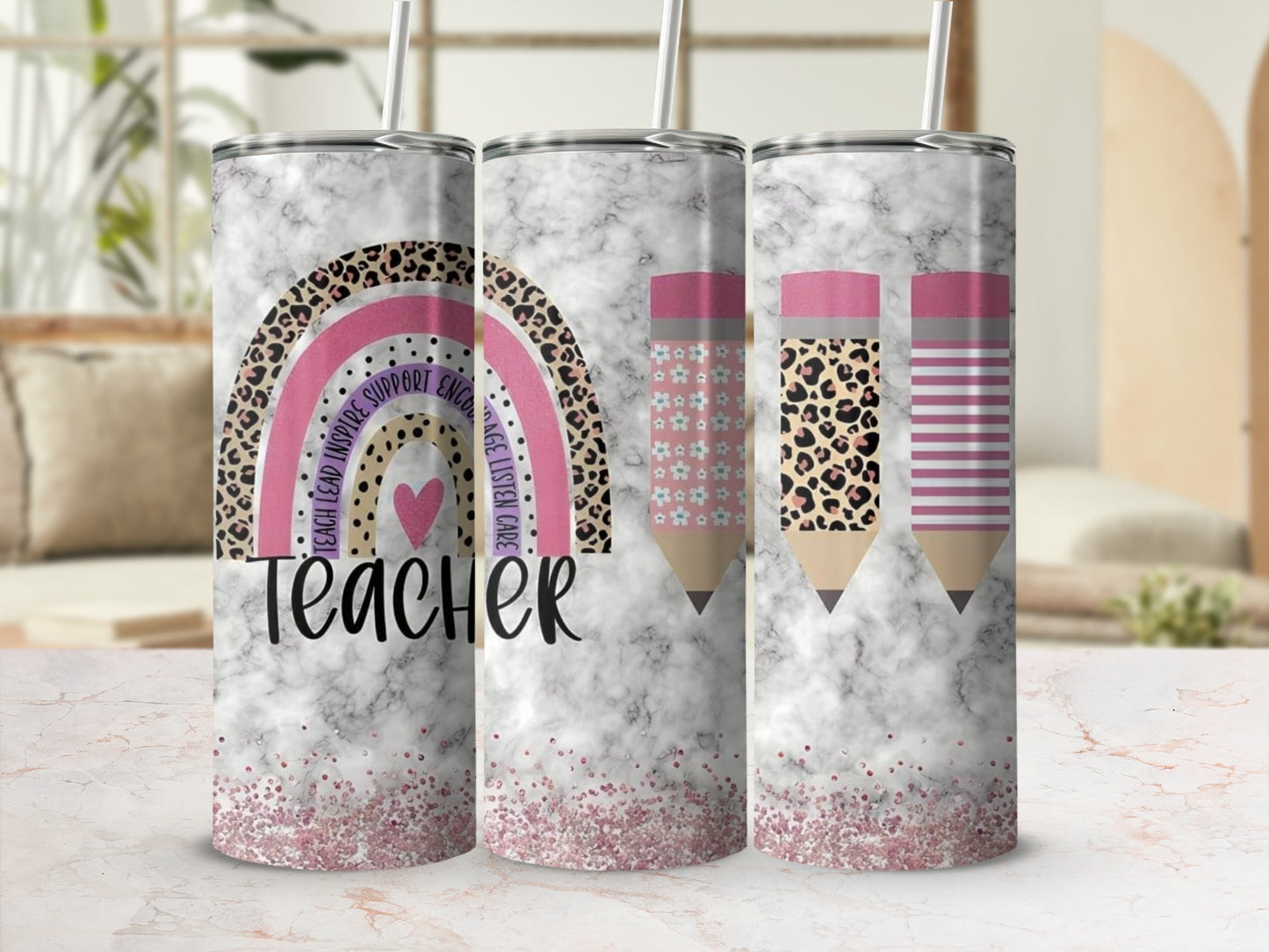 Teacher Rainbow Pencil Design For Educators Tumblers