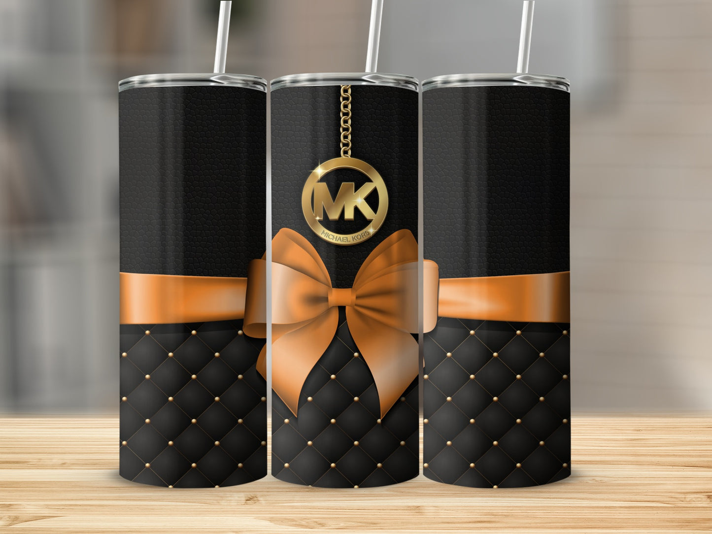 Black and Gold Tumbler with Elegant Bow Design