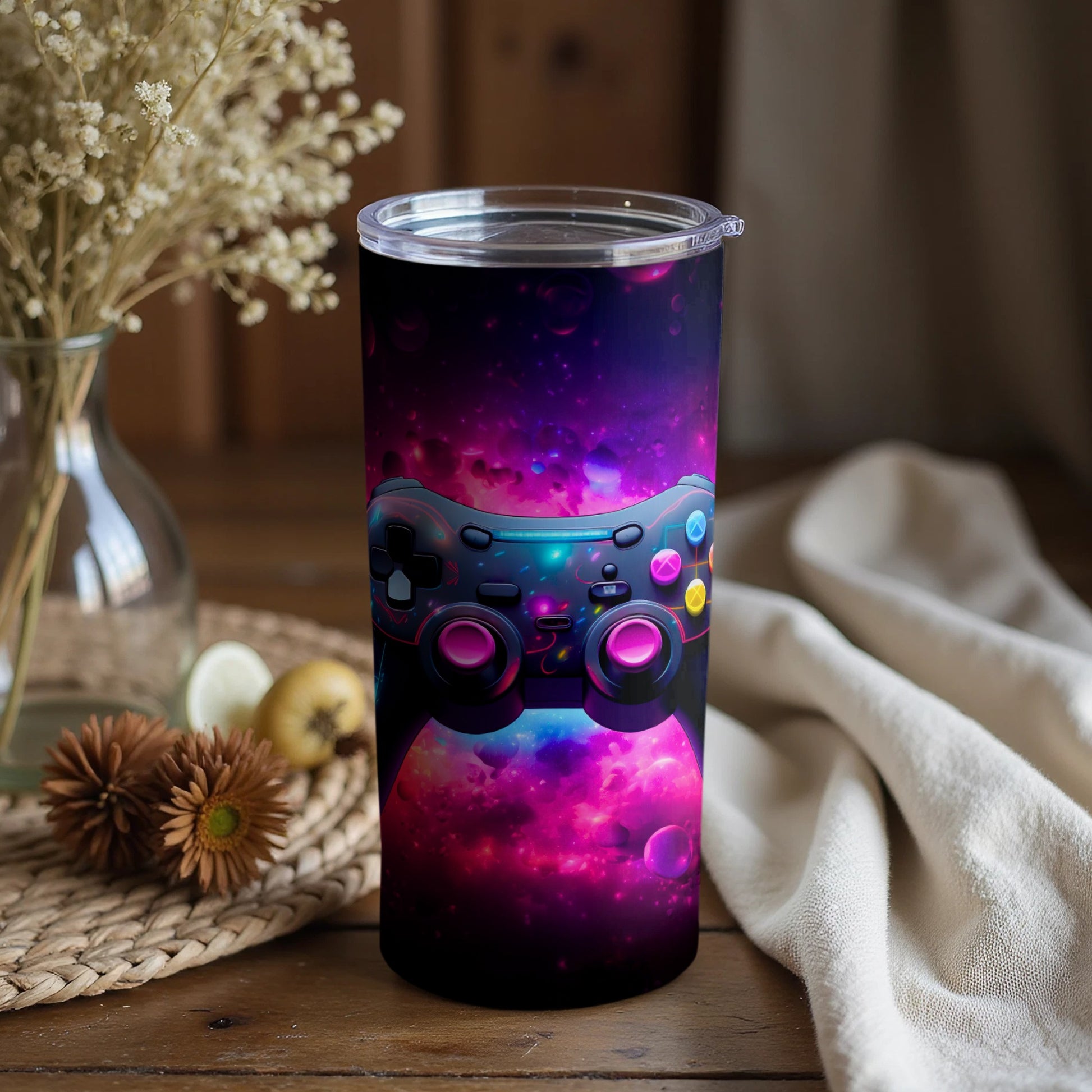 Vibrant Gaming Controller Design Tumbler for Gamers