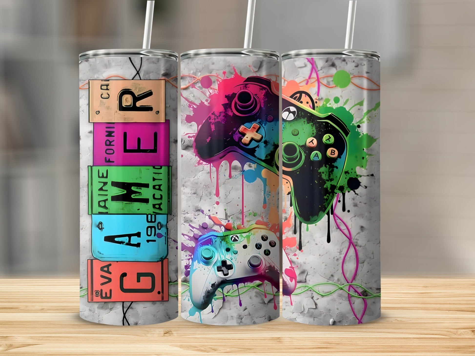 Colorful Gamer Themed Tumbler Set for Enthusiasts