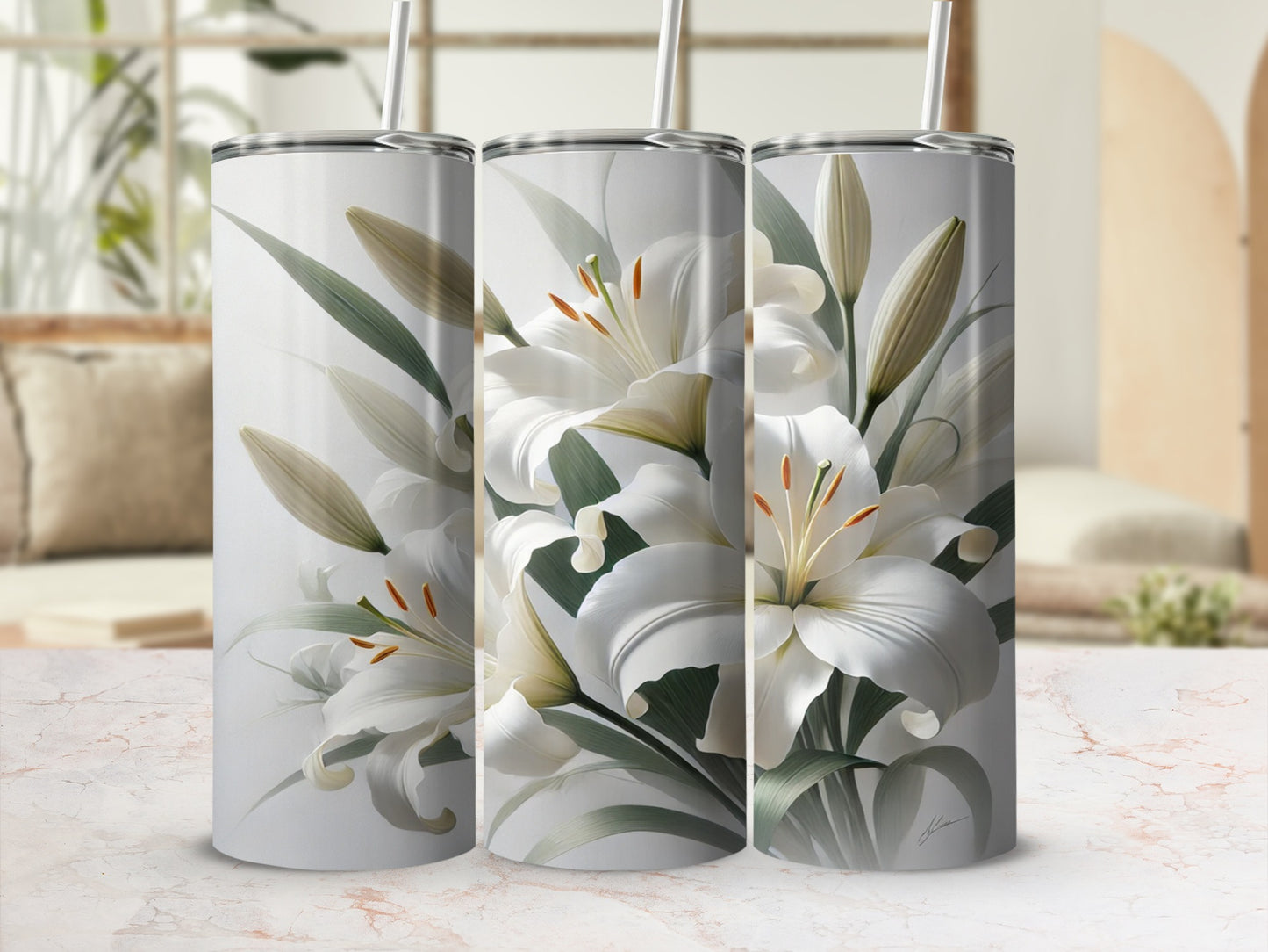 Elegant White Lilies Tumbler for Everyday Use