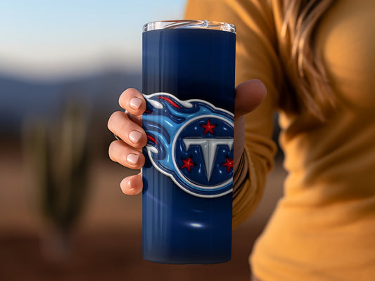 Titans Football Team Logo On Dark Blue Background Tumblers