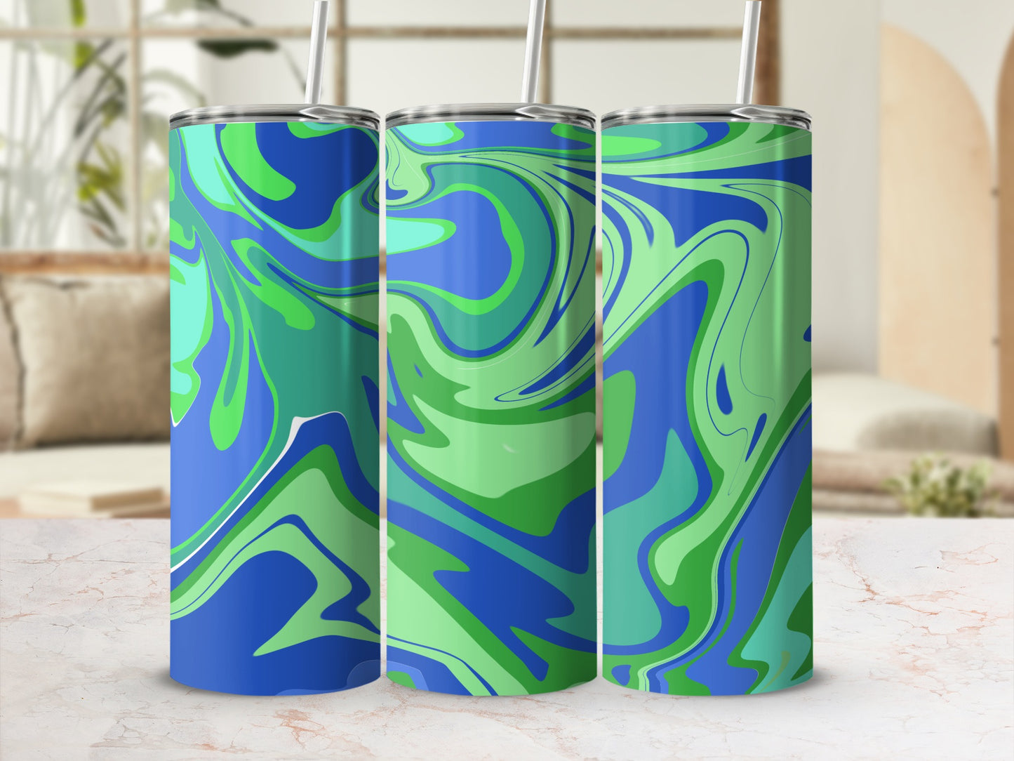 Swirling Blue and Green Patterned Drink Tumbler