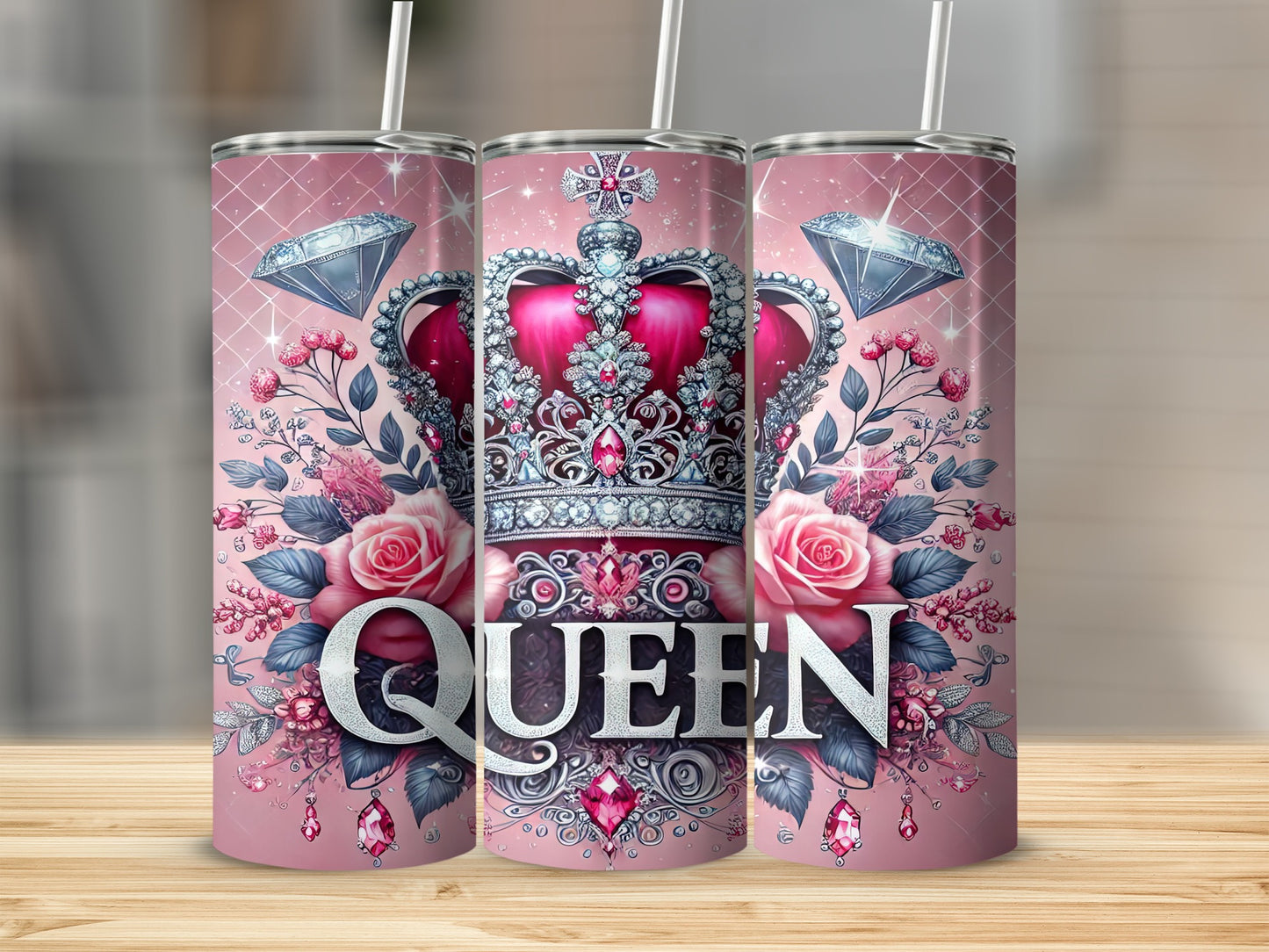 Pink Silver Crown Diamond Roses QUEEN Tumbler product type
