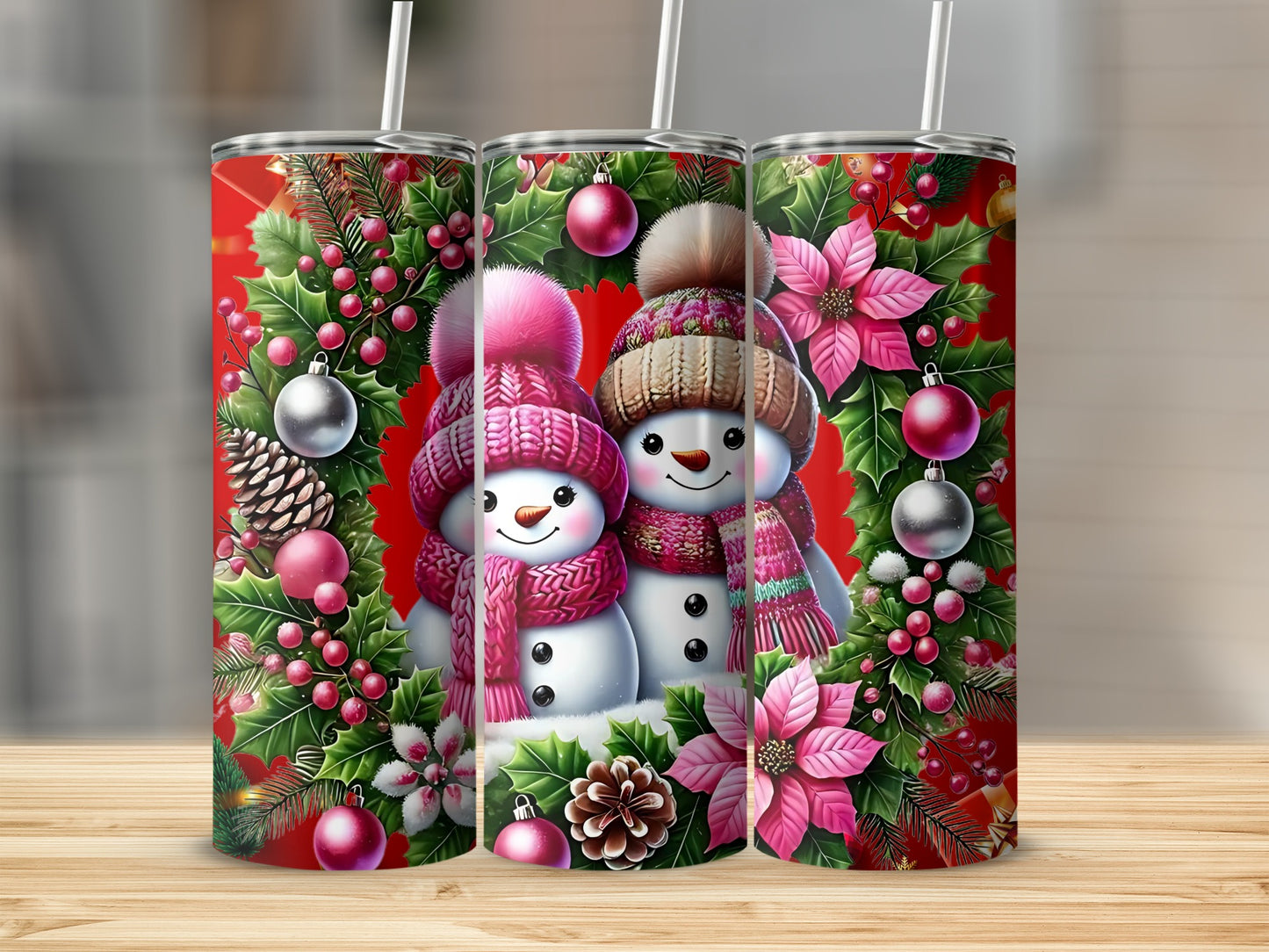 Festive Snowman Wreath Christmas Holiday Tumbler
