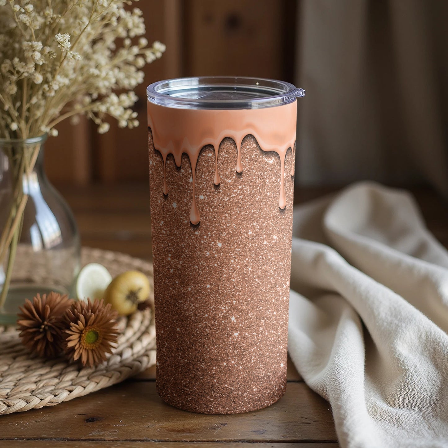 Dripping Brown Glitter Tumbler for Stylish Drinking