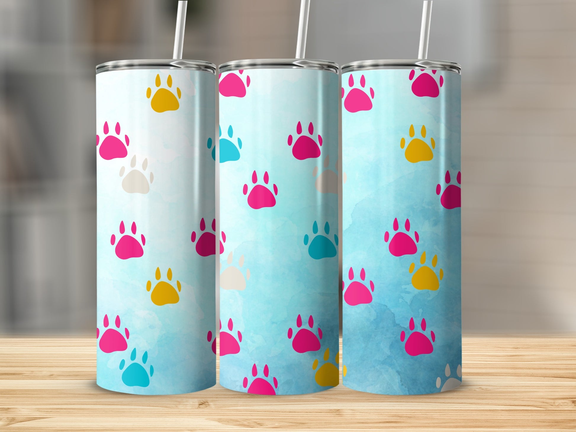 Colorful Paw Print Design Stainless Steel Tumbler