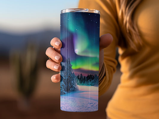Aurora Borealis Forest Winter Scene Insulated Bottle