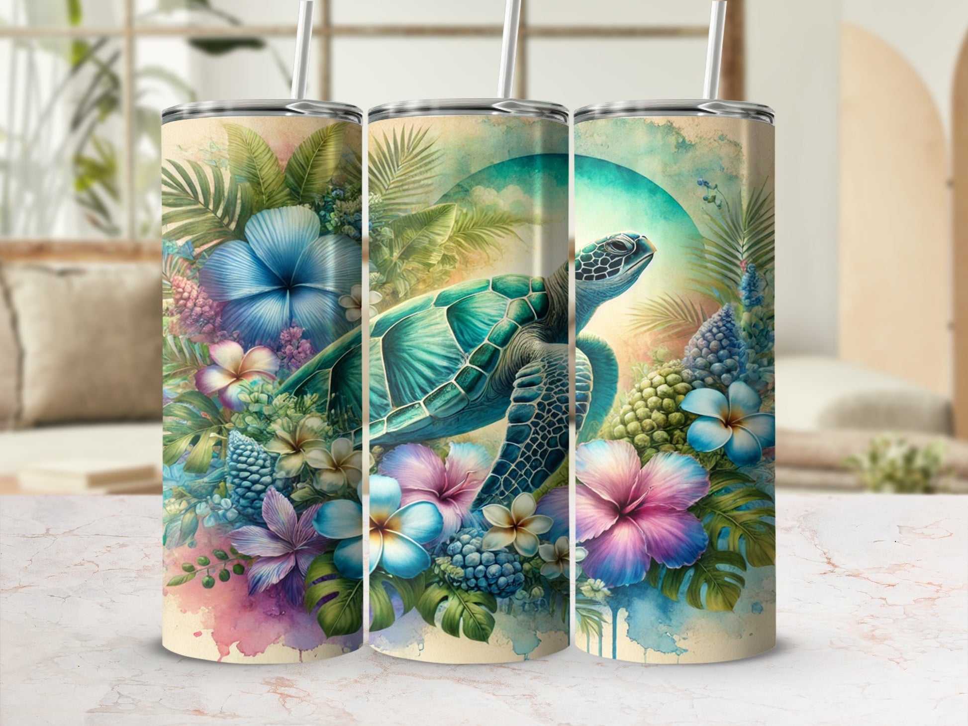 Tropical Ocean Turtle Design Insulated Tumbler Accessory