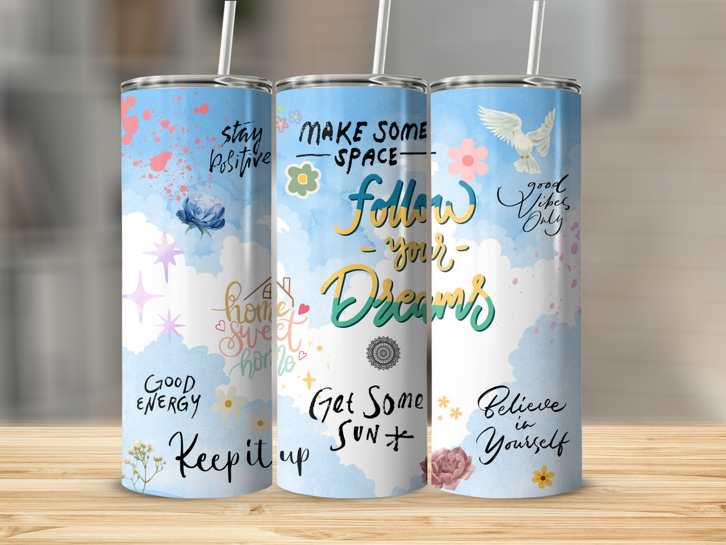 Motivational Quotes Colorful Tumbler with Straw