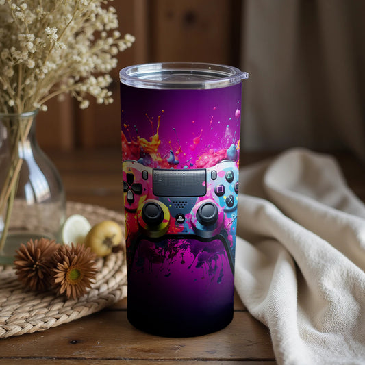 Vibrant Gaming Controller Design Tumbler Cup