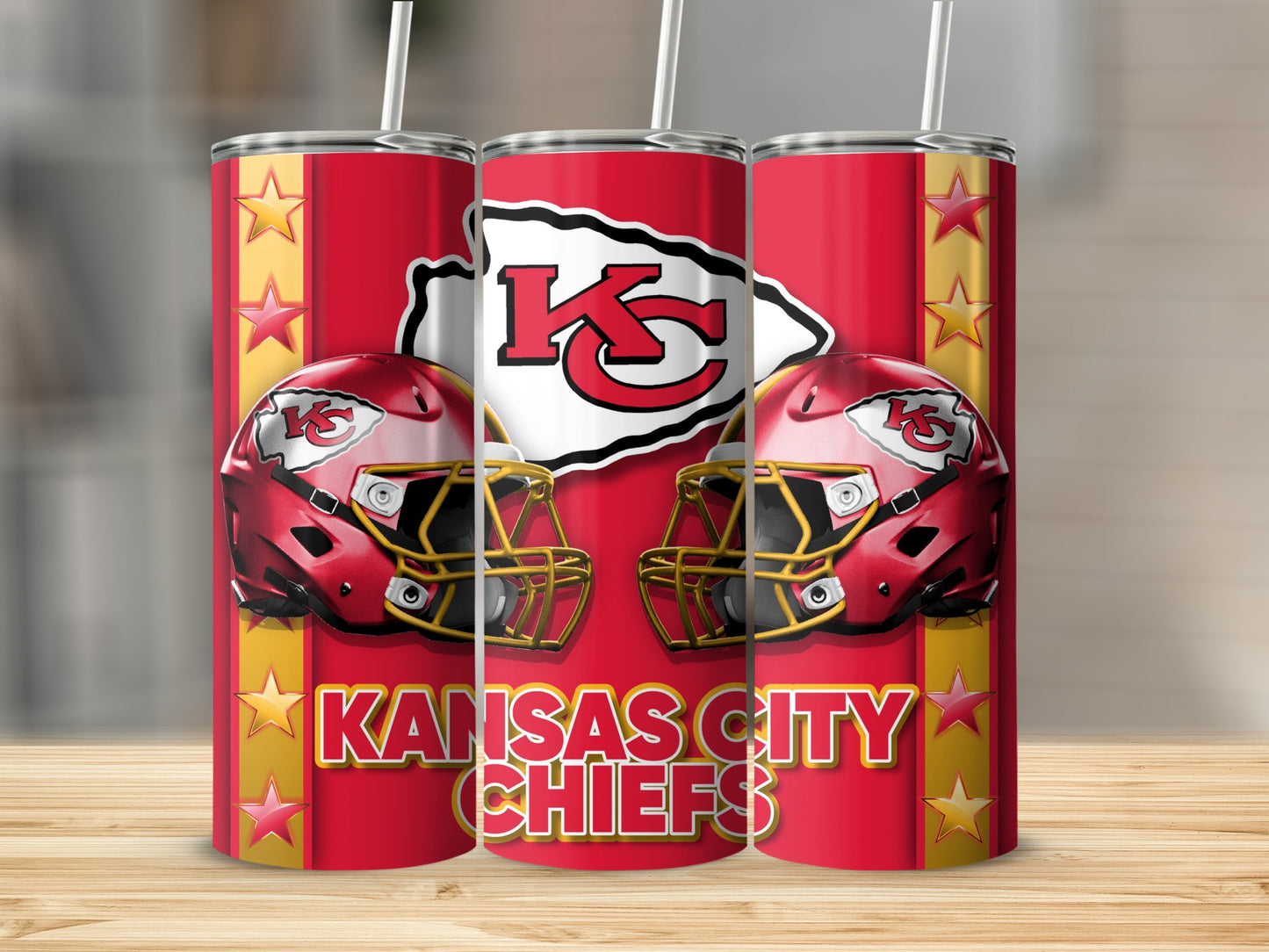 Kansas City Chiefs Football Helmets Stars Red Background Tumblers