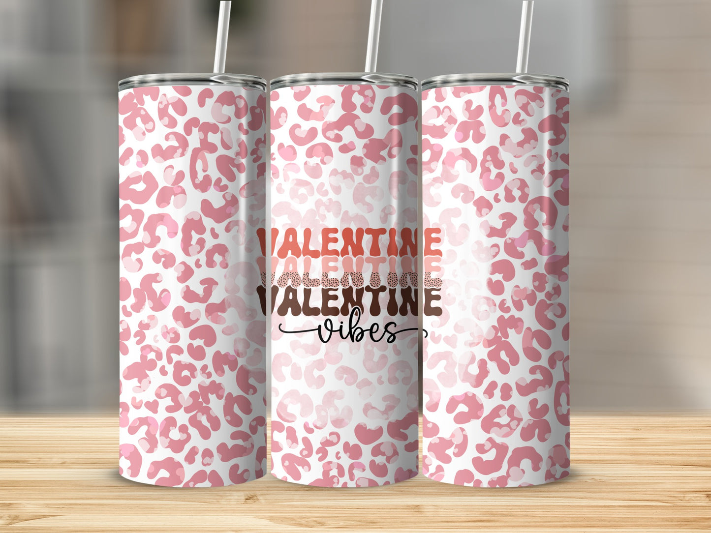 Valentine Vibes Pink Leopard Print Tumbler