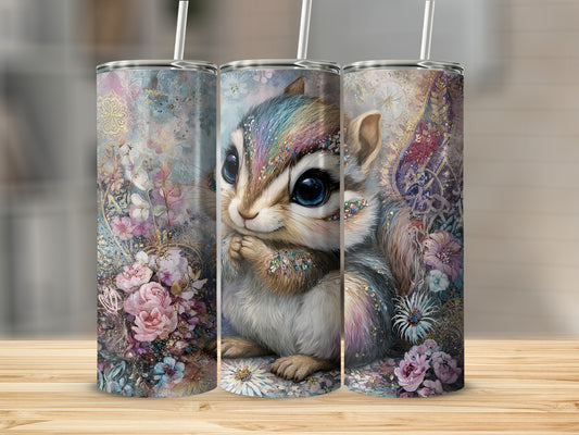 Cute Colorful Floral Squirrel Design Tumbler Product