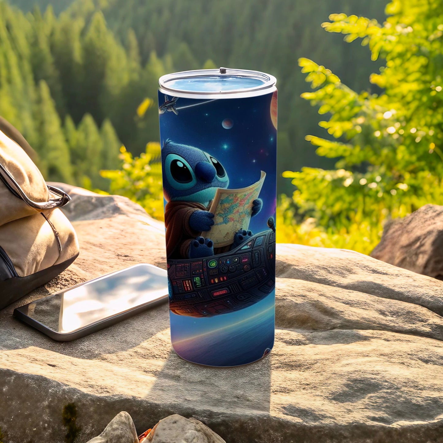Adorable Cartoon Alien Navigating Stars Tumbler Cup