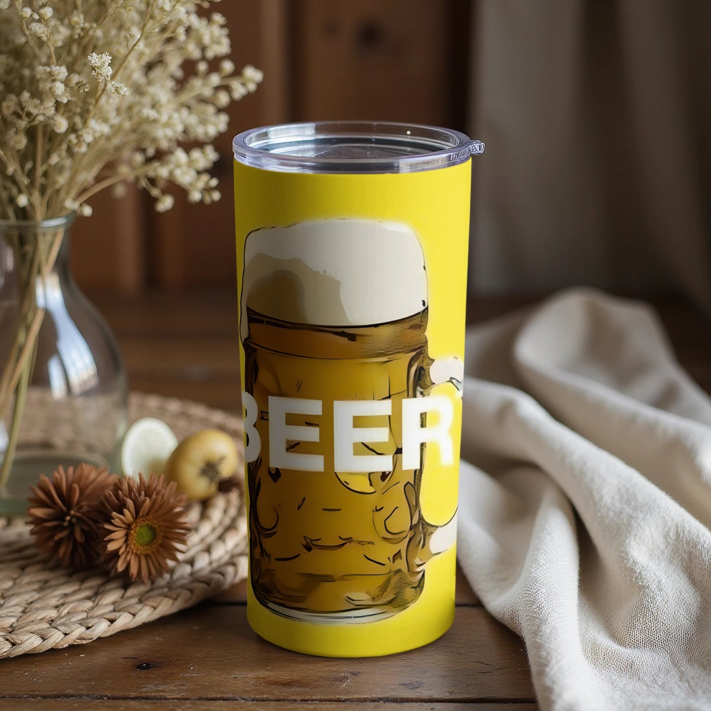 Yellow Tumbler with Beer Design for Beverage Lovers