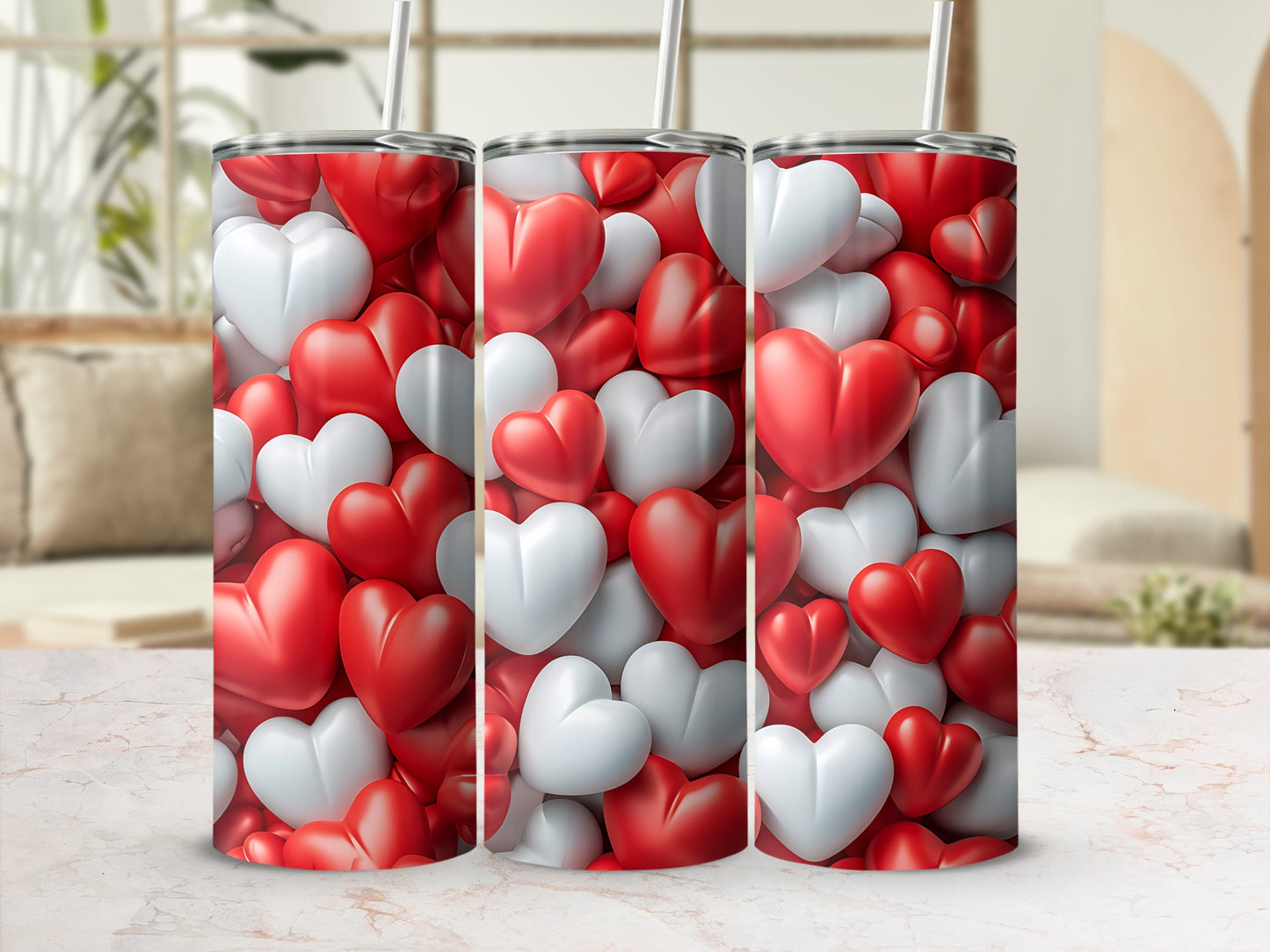 Sweet Romantic Red White Hearts Tumbler Love Pattern product type