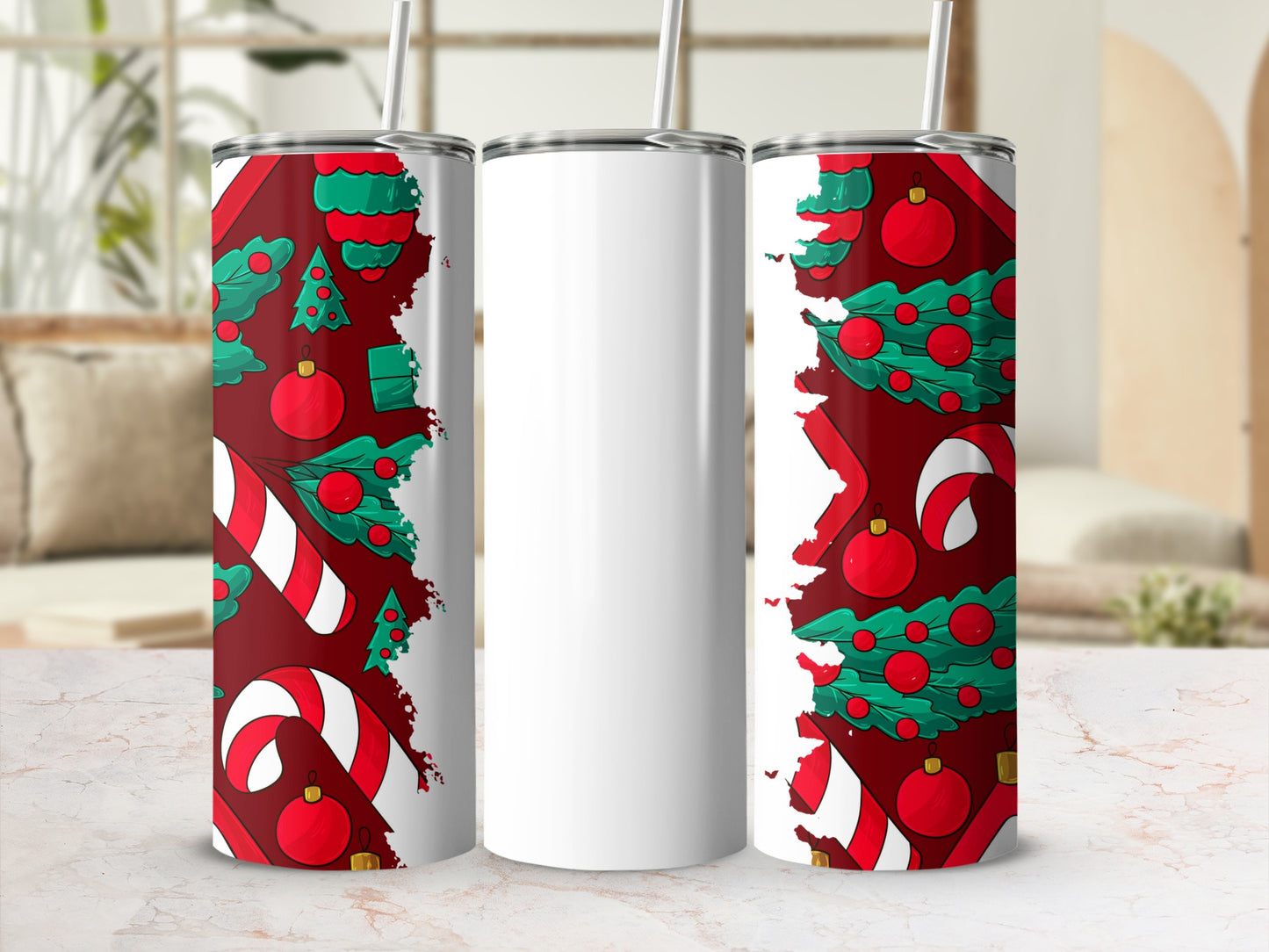 Festive Christmas Theme Tumbler with Candy Canes