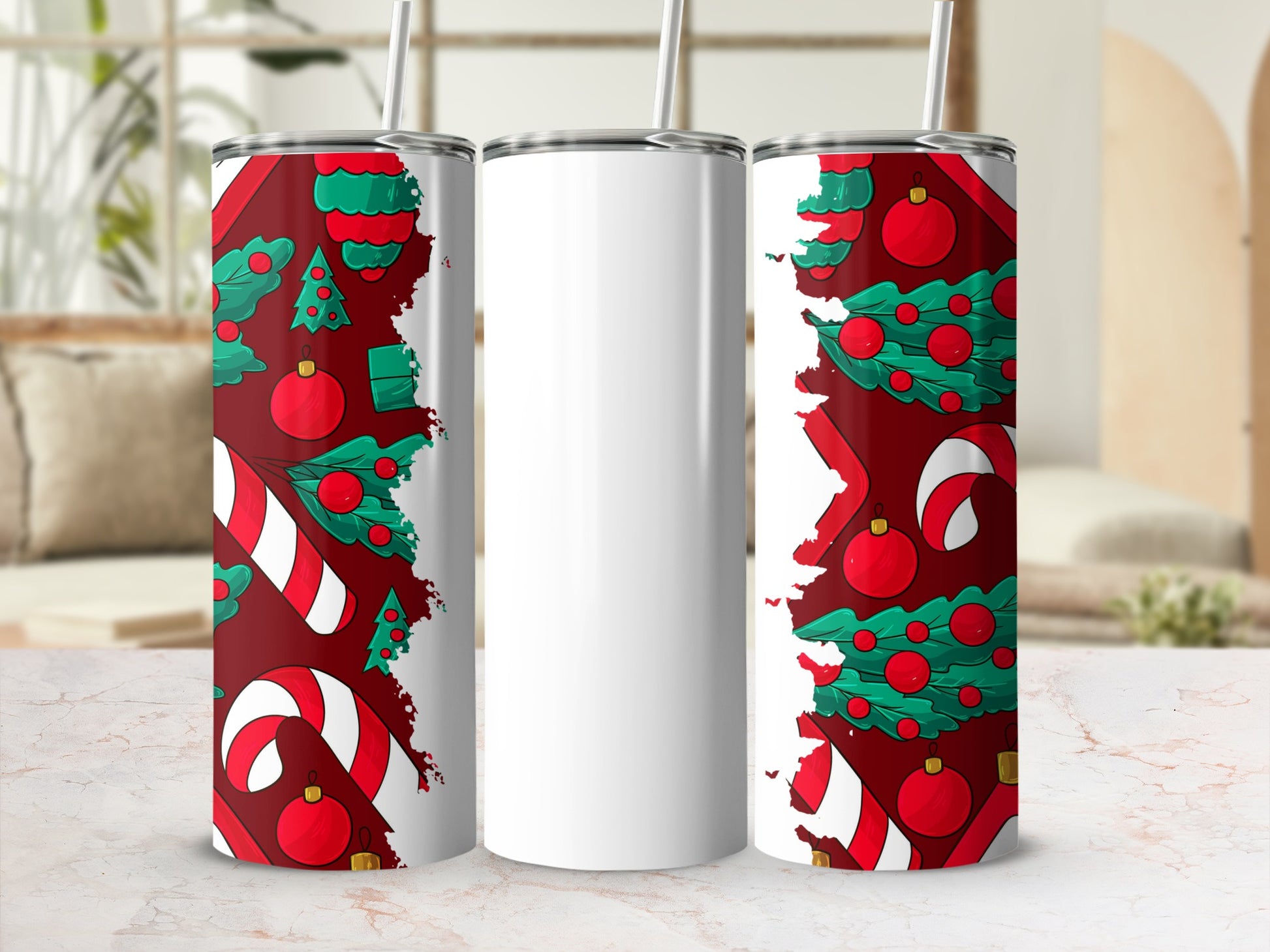 Festive Christmas Theme Tumbler with Candy Canes