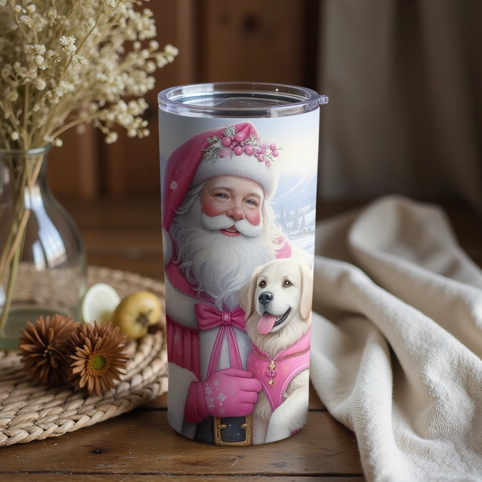 Santa Claus and Dog Festive Christmas Insulated Tumbler