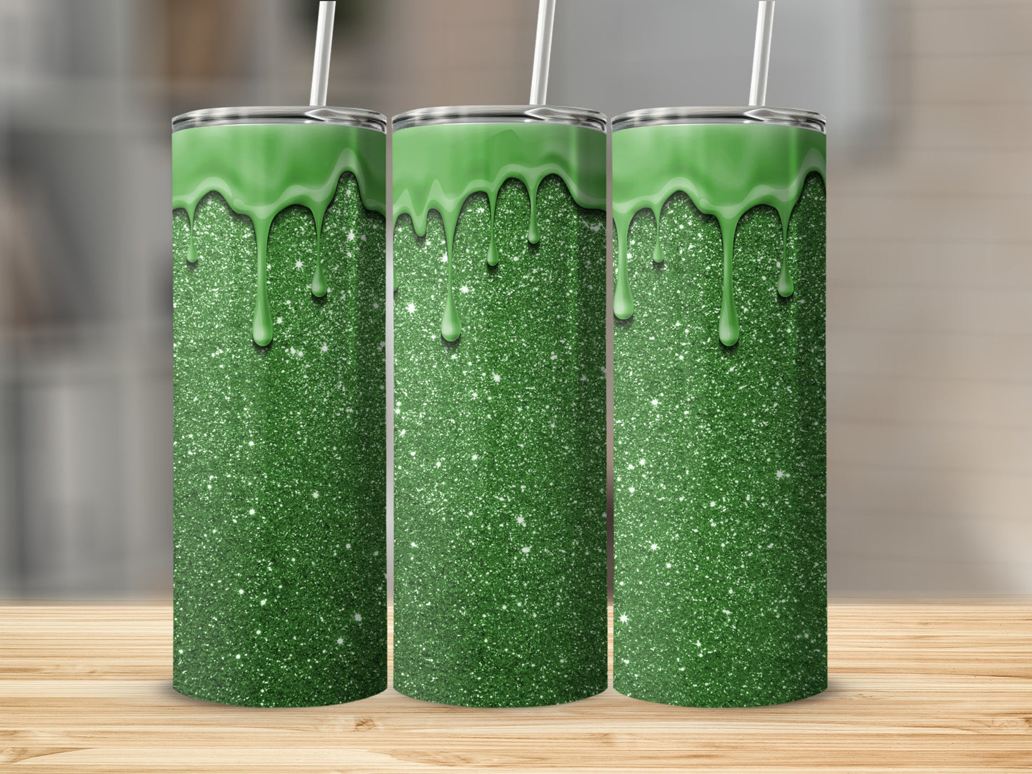Green Glitter Tumbler with Dripping Design