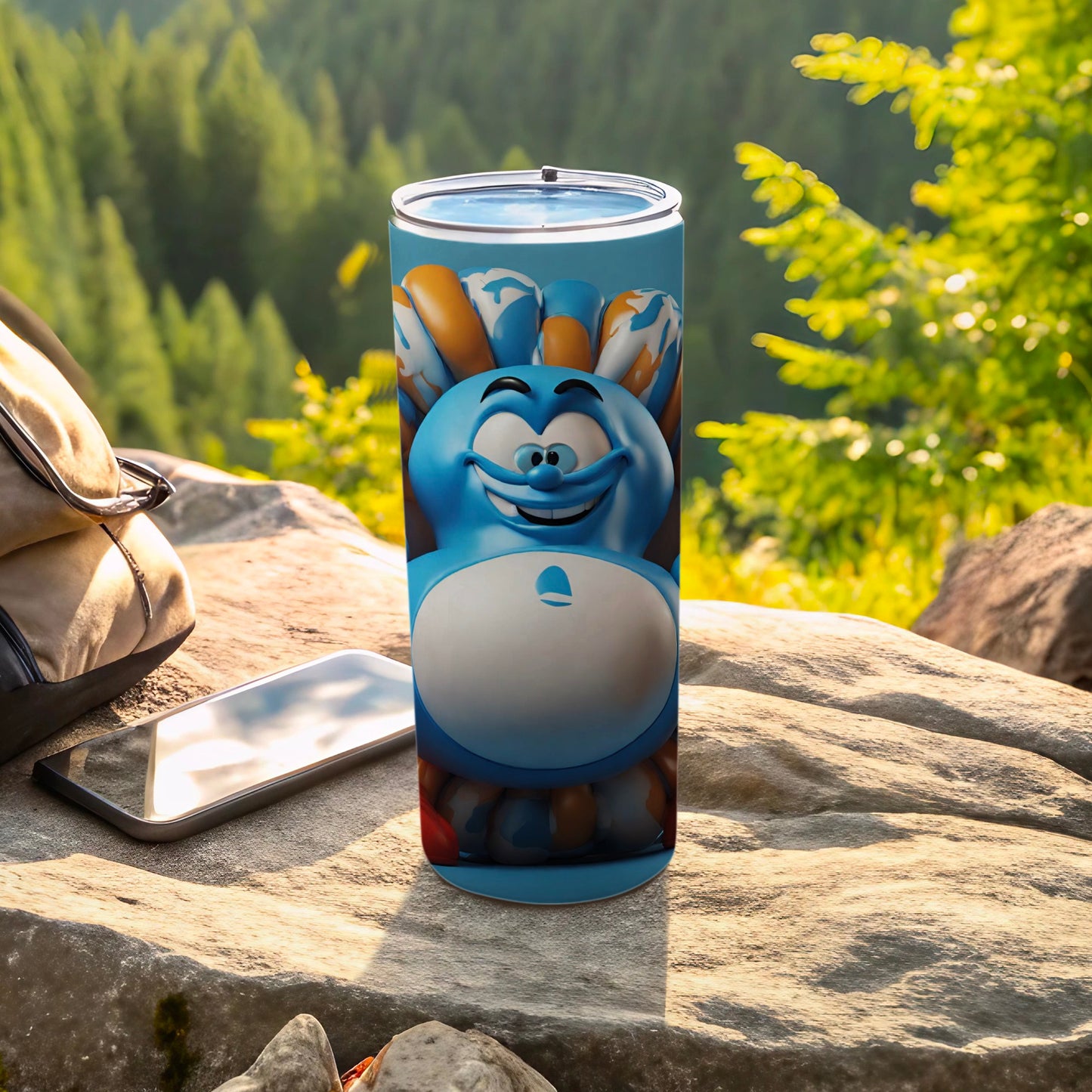 Cute Blue Cartoon Character Travel Tumbler Flask