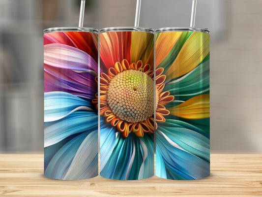 Three colorful tumblers with a vibrant floral design.