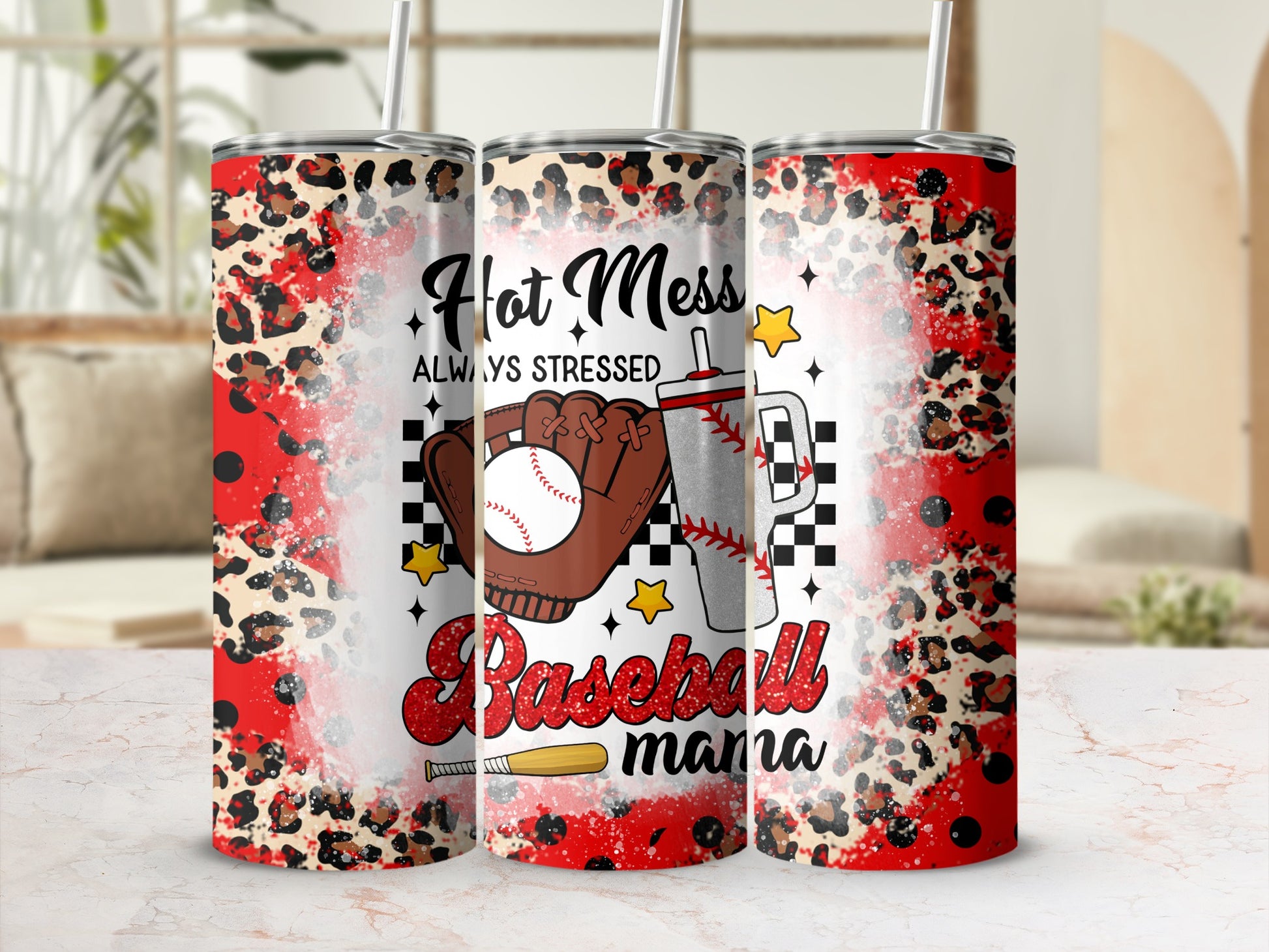 Hot Mess Always Stressed Baseball Mama Tumbler