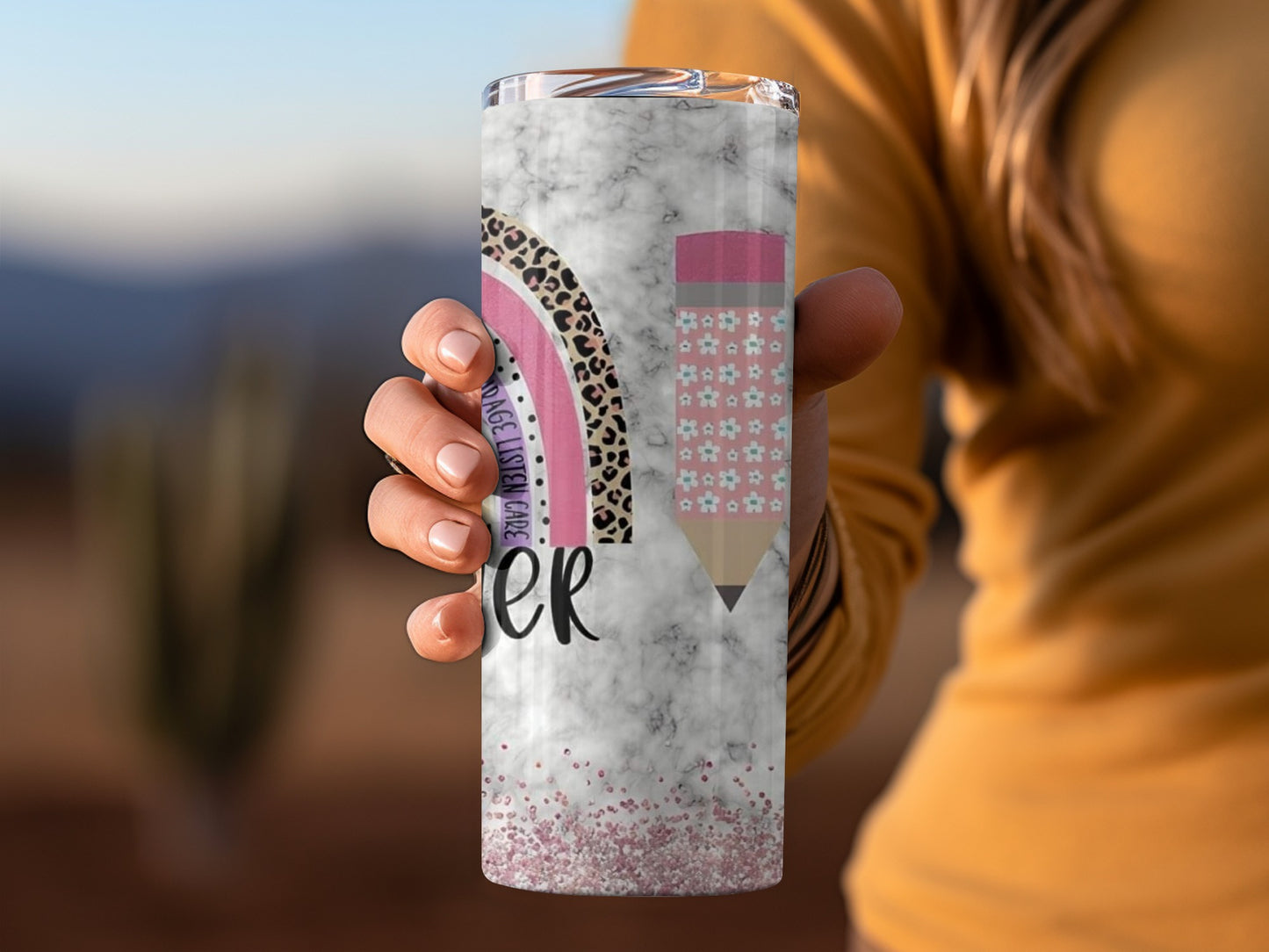 Teacher Rainbow Pencil Design For Educators Tumblers