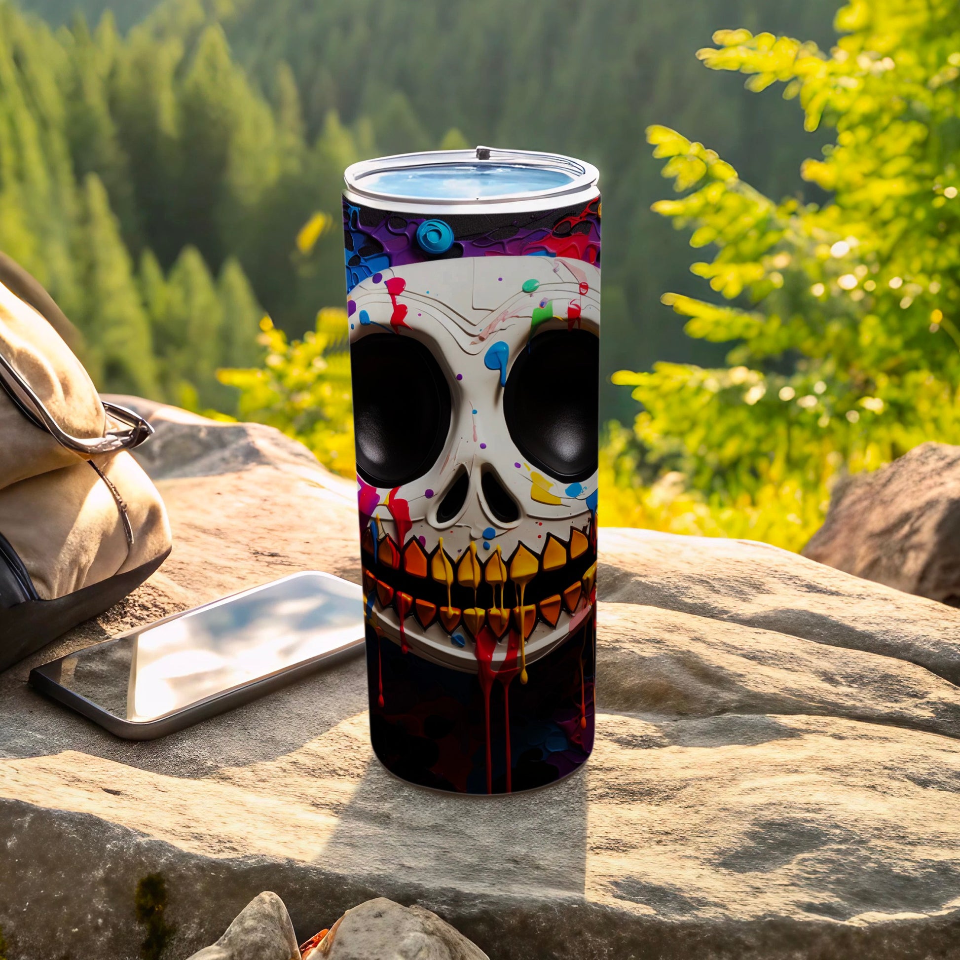 Vibrant Skull Art Tumbler for Outdoor Adventures