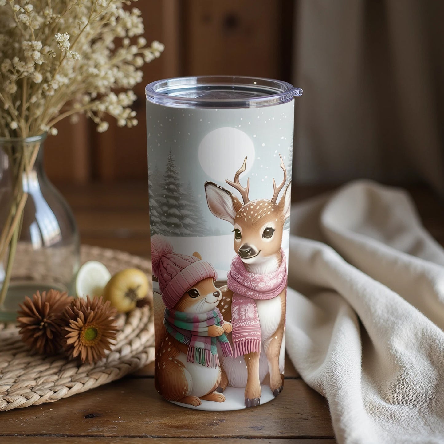 Adorable Winter Deer and Squirrel Tumbler Product