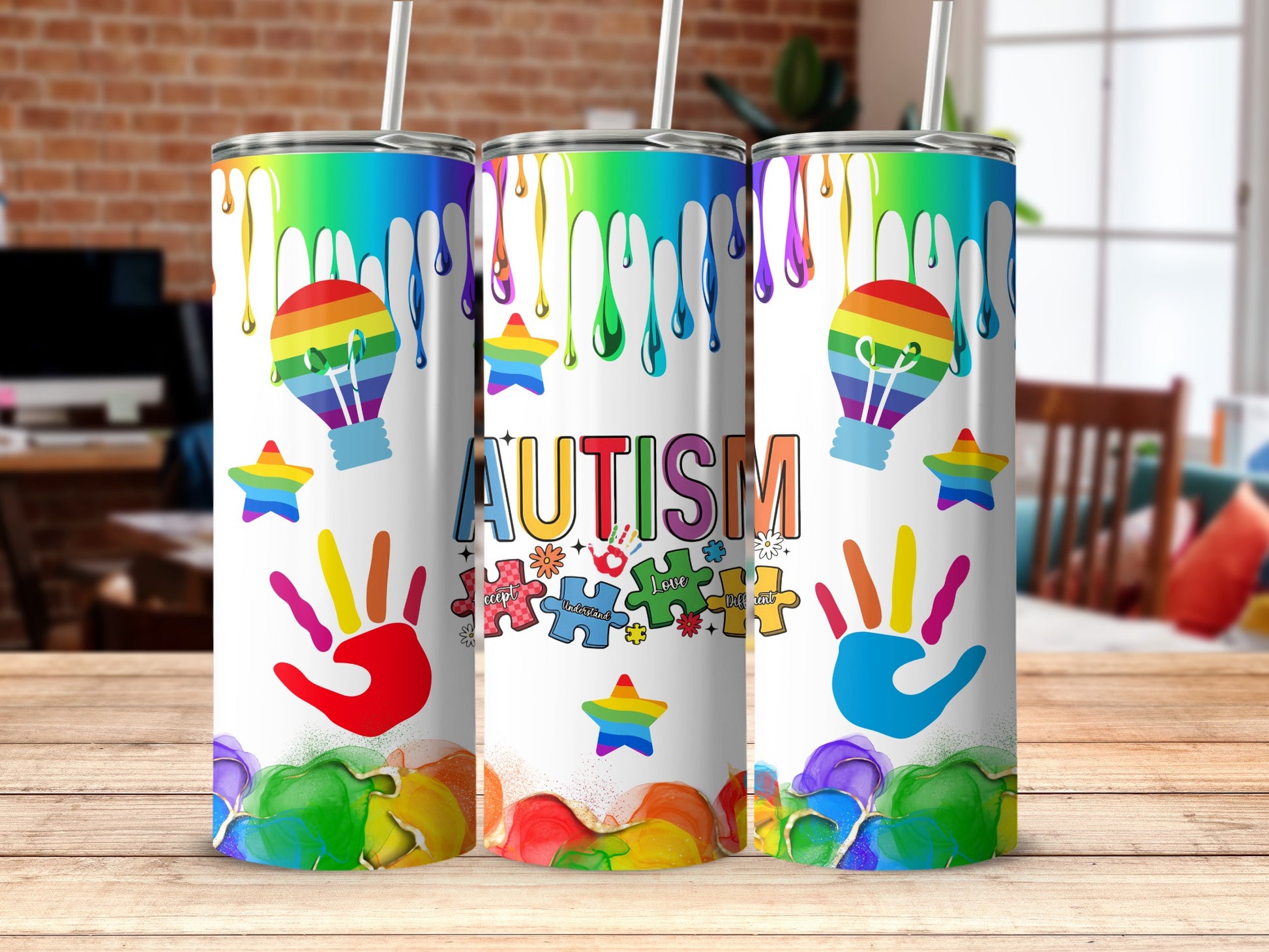Rainbow Autism Awareness Colorful Tumbler Cup