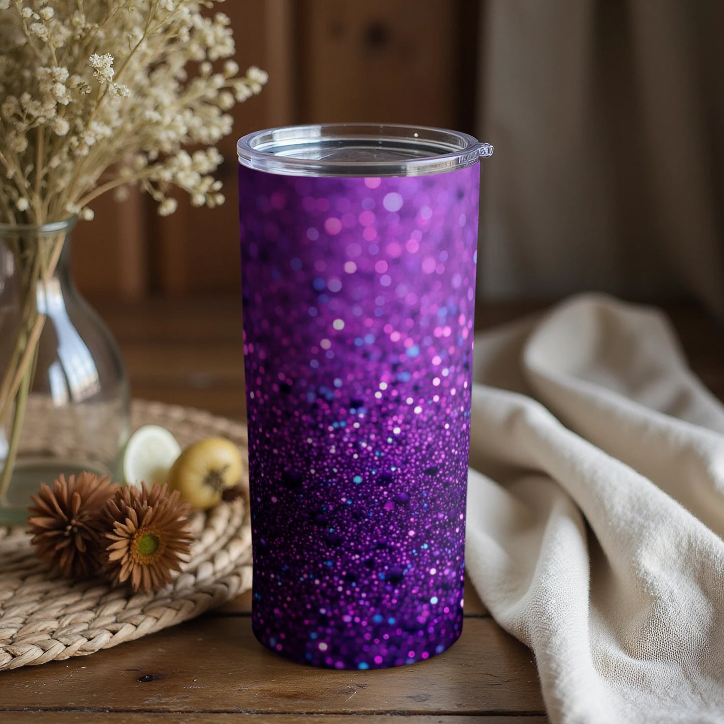 Sparkling Glitter Purple Tumbler with Beautiful Design