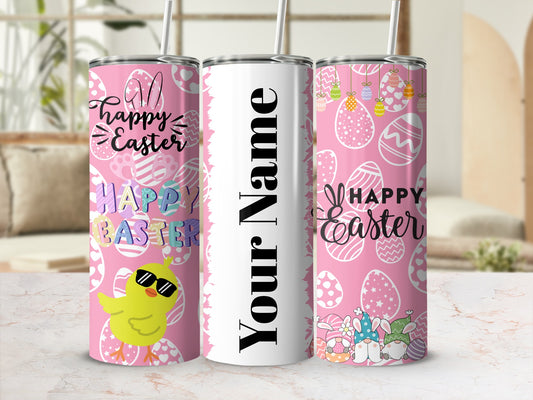 Personalized Happy Easter Themed Tumbler with Straw