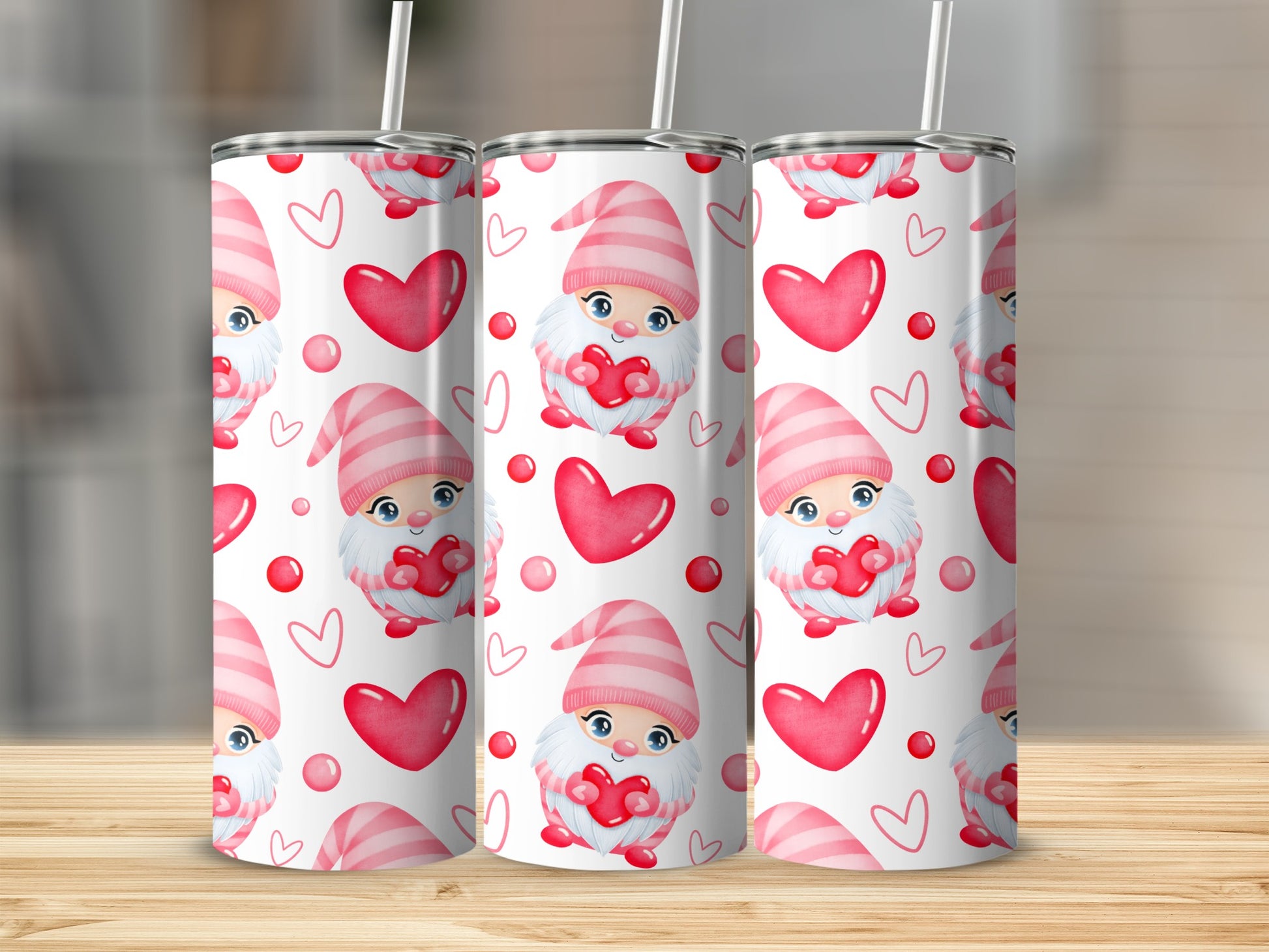 Cute Gnome with Hearts Valentine's Day Wrap Tumbler
