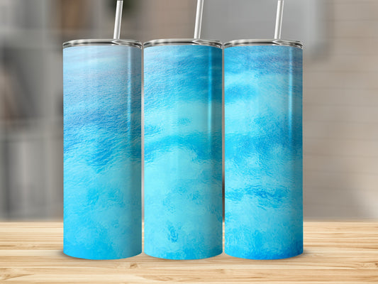 Three tumblers with a blue water texture design.