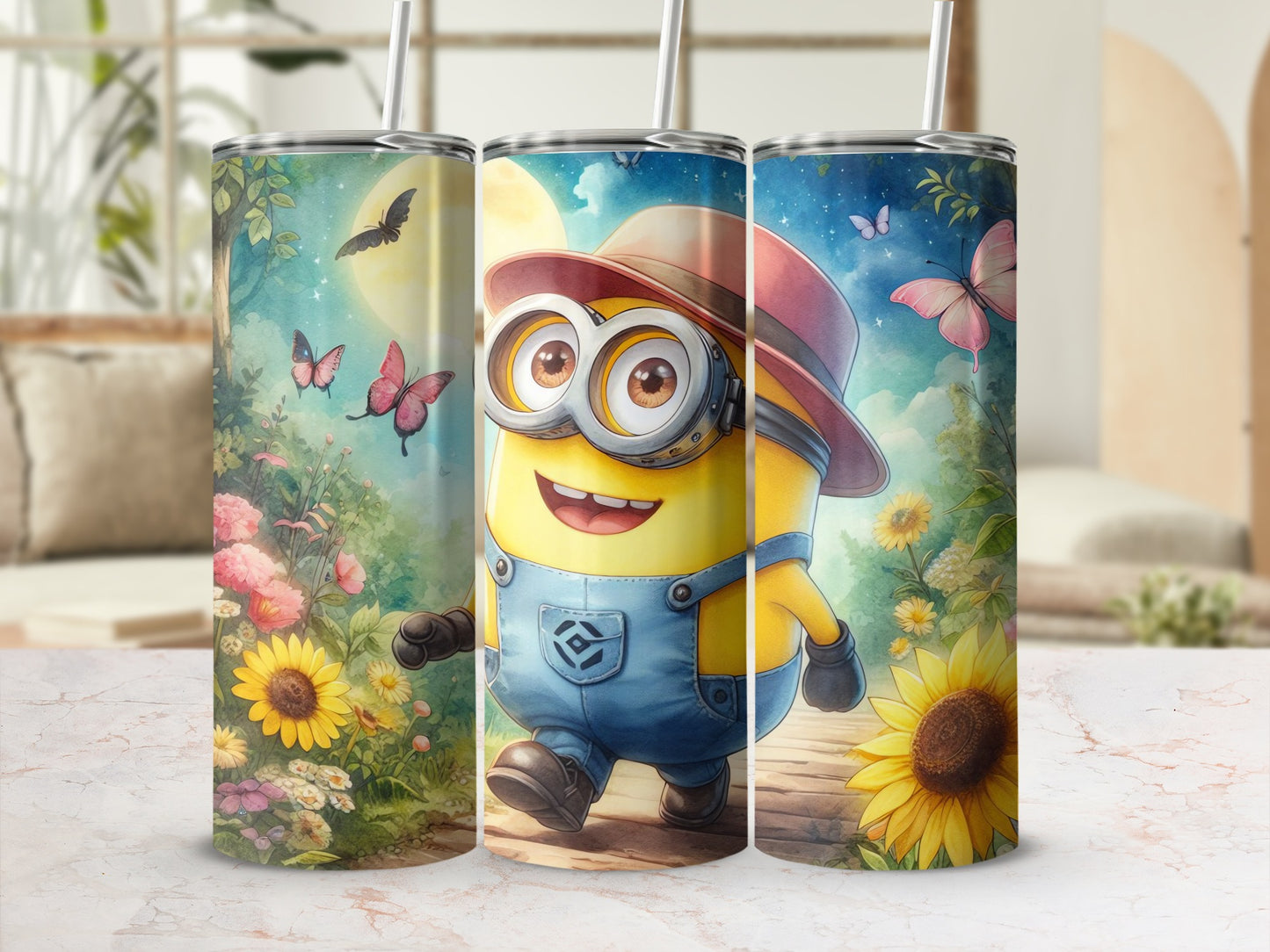 Cute Cartoon Character Floral Design Tumblers