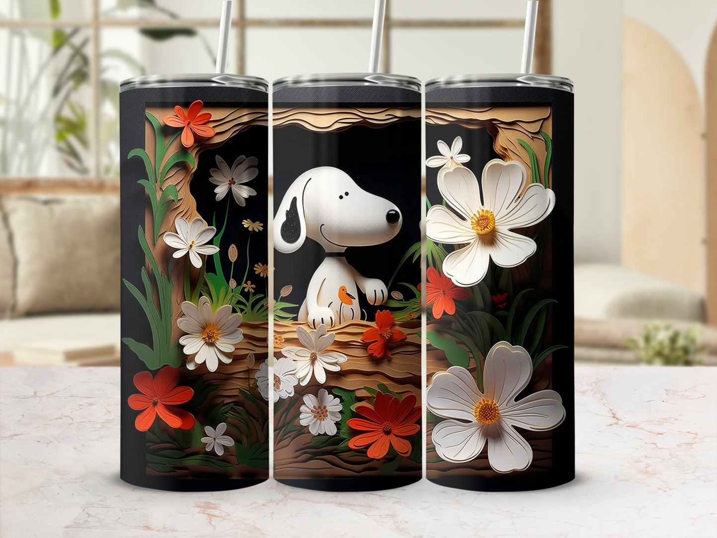 Snoopy Floral Designed Insulated Tumbler Cup Product