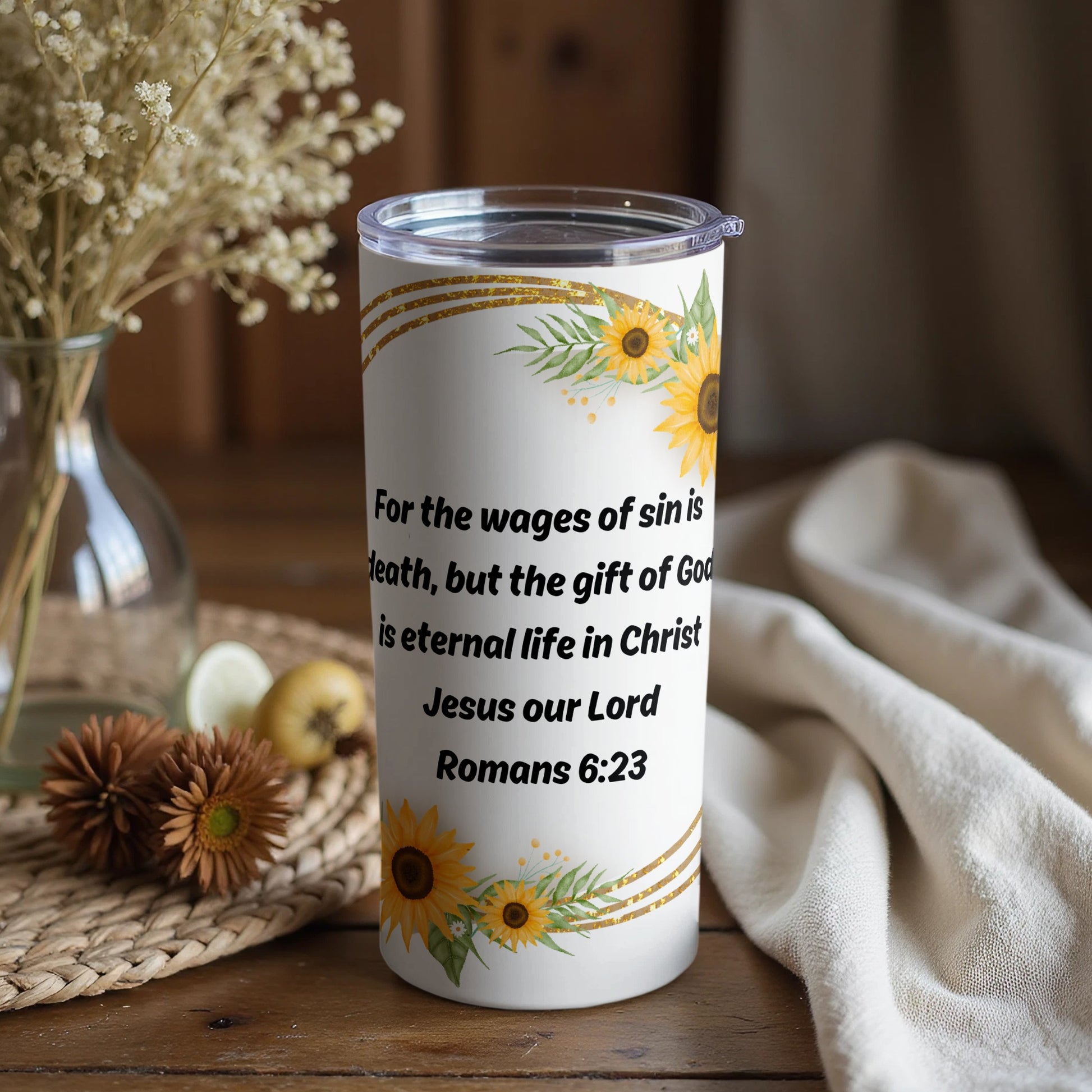 Romans 6:23 Sunflower Design Tumbler Product