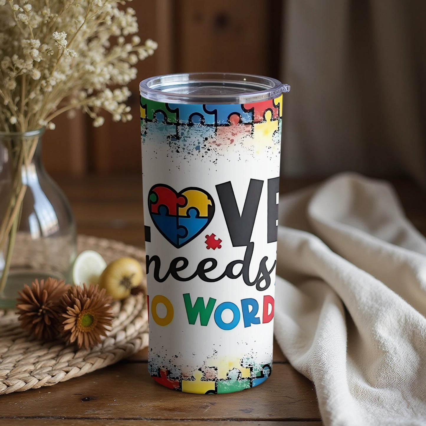 Love Needs No Words Puzzle Piece Tumbler