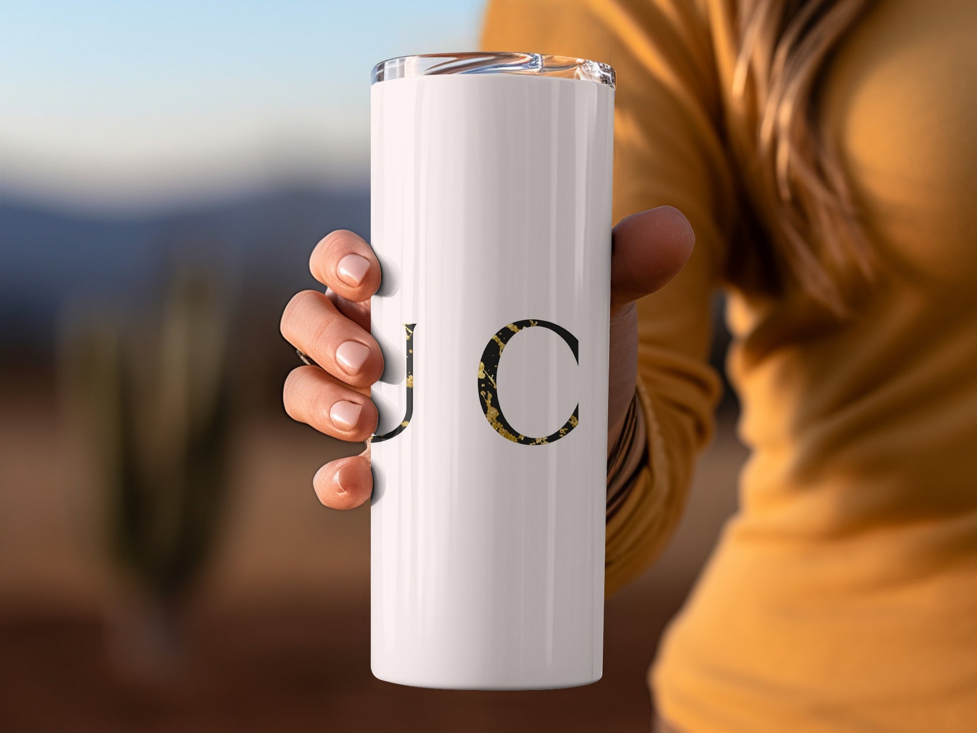 Personalized Initial Engraved White Tumbler Product