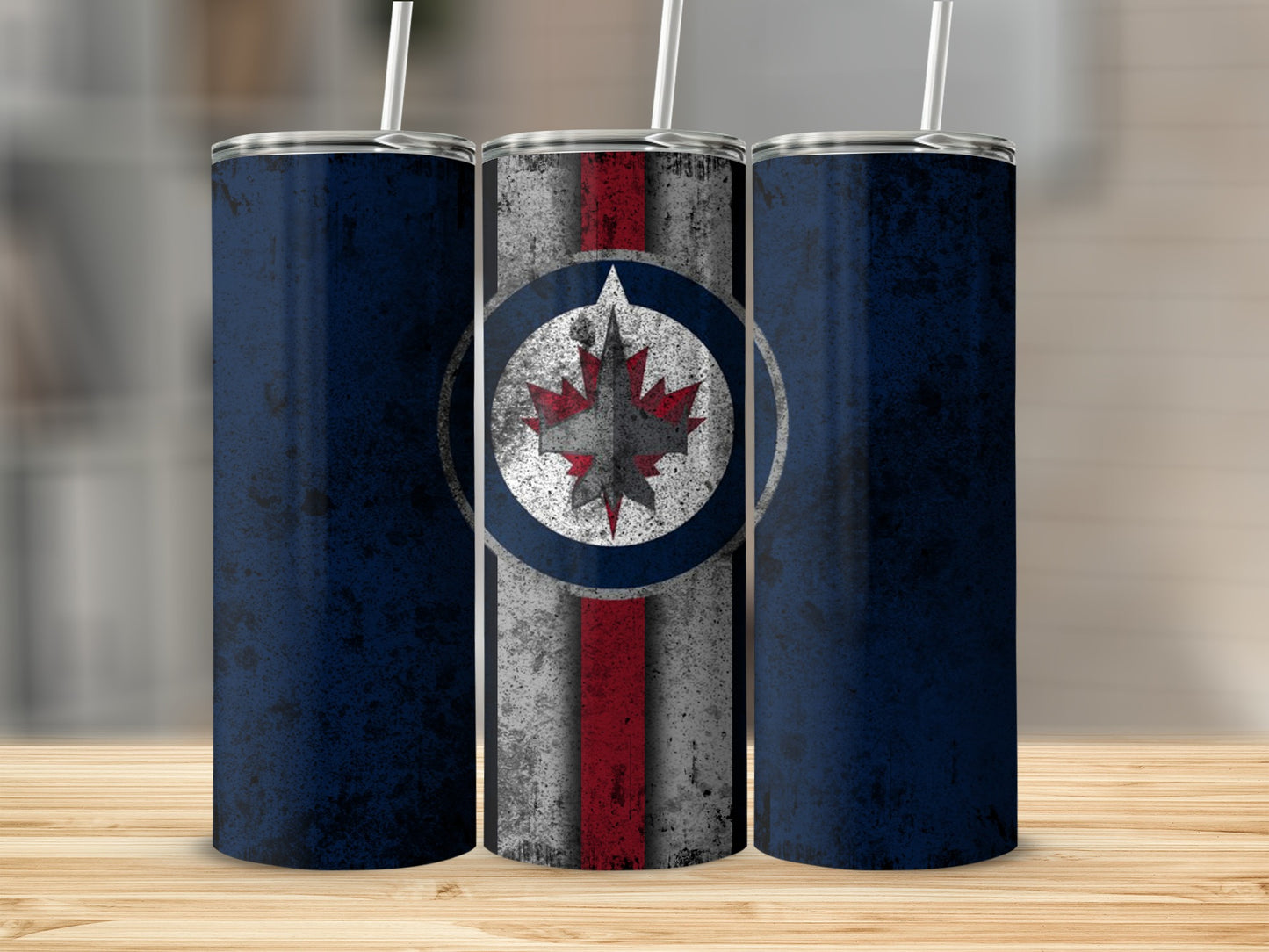 Blue and Red Tumbler with Jet Logo Design Drinkware