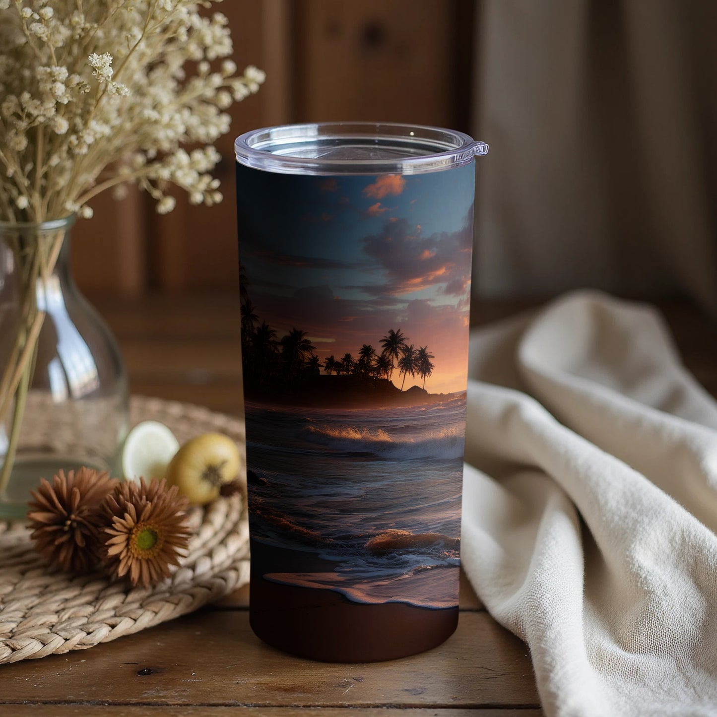 Tropical Sunset Beach Scene Insulated Tumbler Product
